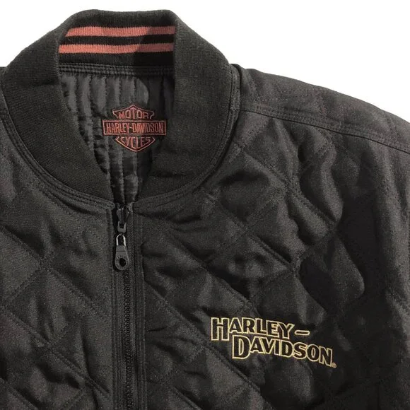 Vtg Harley Davidson Jacket Unisex XL Black Insulated Quilted Reversible Bomber